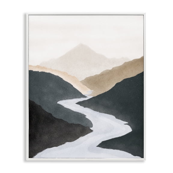 Stupell Industries Mid-Century Flowing River Nature Landscape Foggy Distant Mountain White Framed Giclee Art, 11 x 14, by JJ Design House LLC