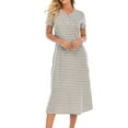 thumbnail image 6 of Xysaqa House Dresses Womens Nightgown Striped Sleepwear Cotton Casual Short Sleeve Pajama Dress Henley V-Neck Lounge Dress (Side Split)S-2XL Clearance, 6 of 6