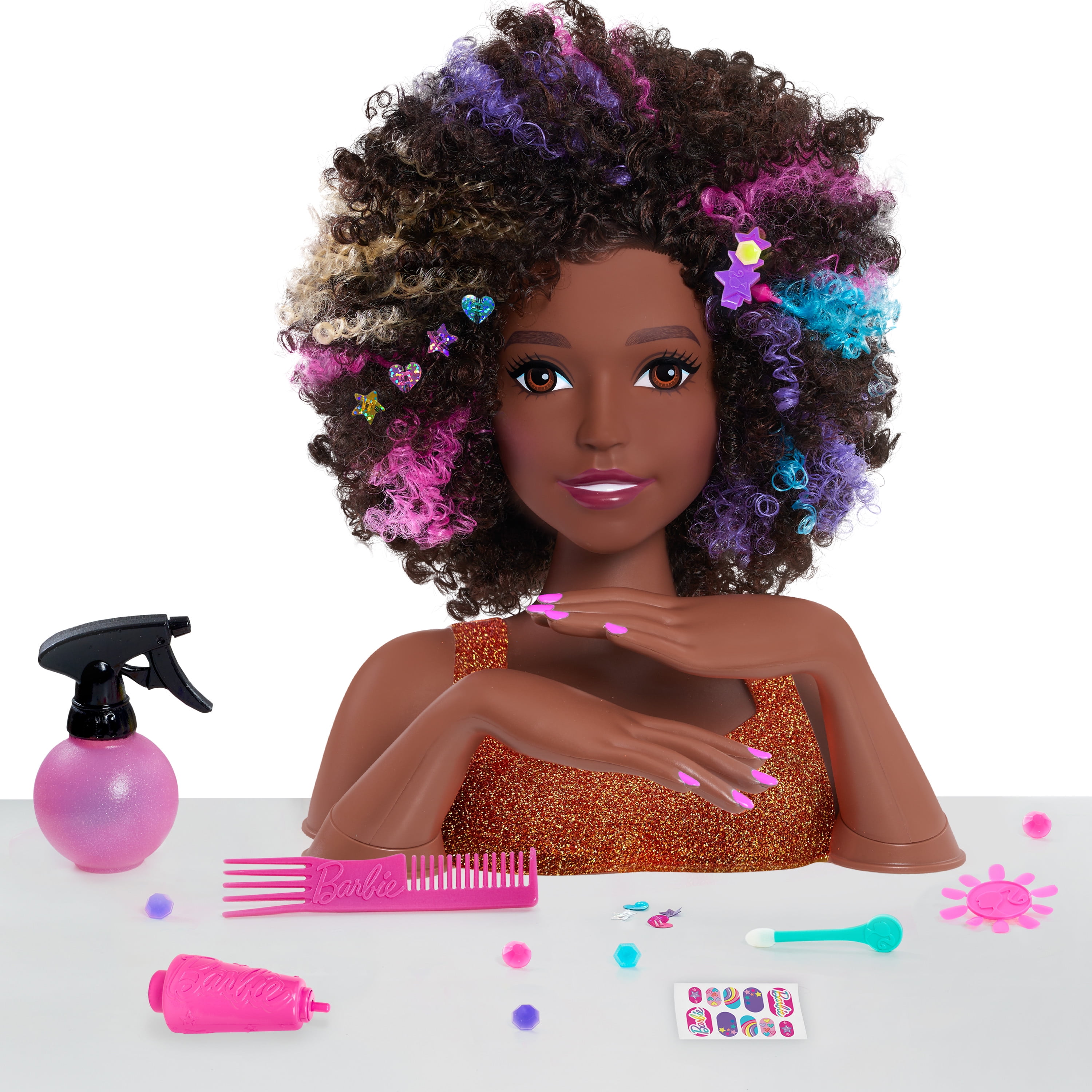 Just Play Barbie Rainbow Sparkle Deluxe Styling Head, Curly Hair, Kids Toys  for Ages 3 up