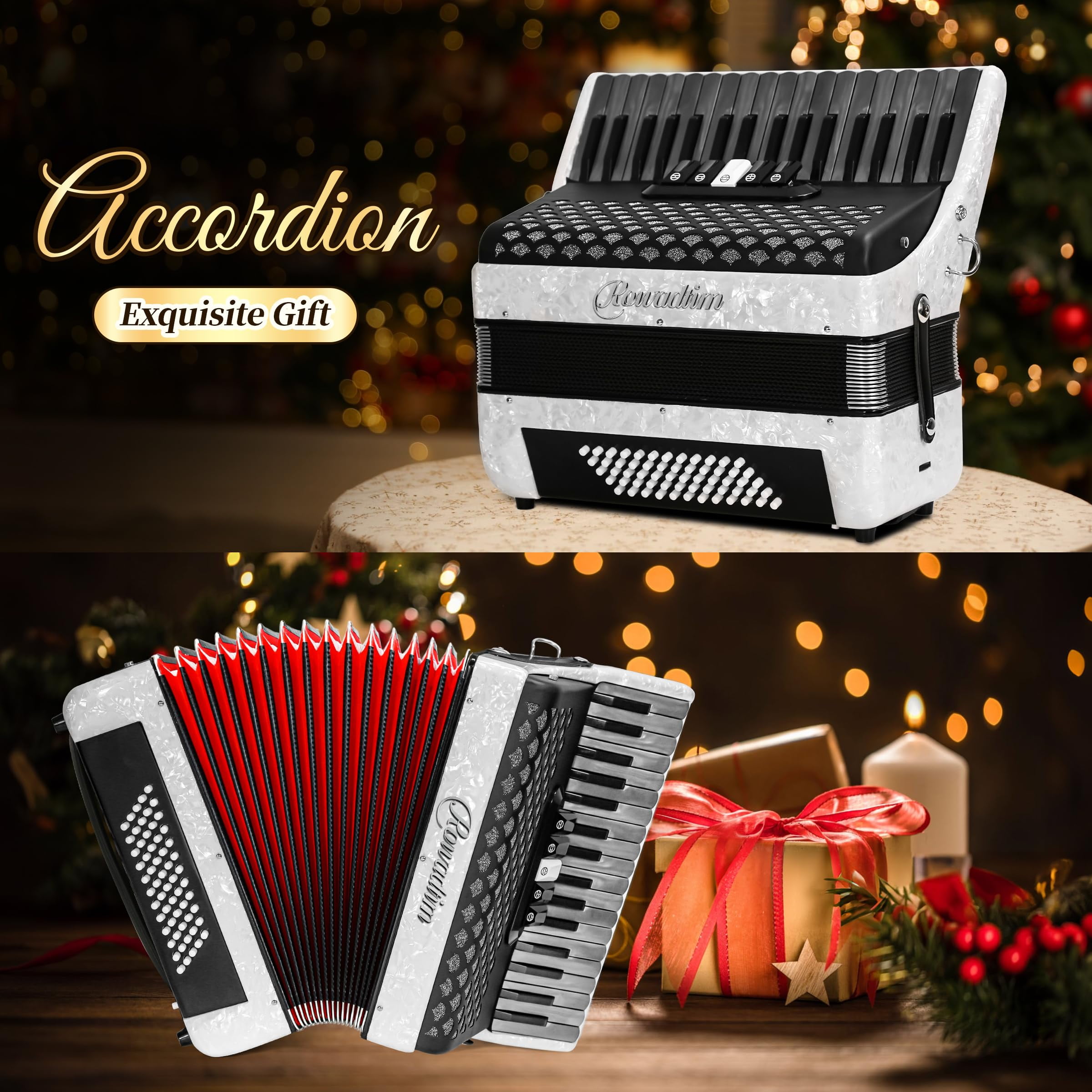 Accordion - 34 Key 60 Bass Piano Style, Lightweight & Portable with Adjustable Strap & Backpack, Perfect for Beginners, Students & Adults