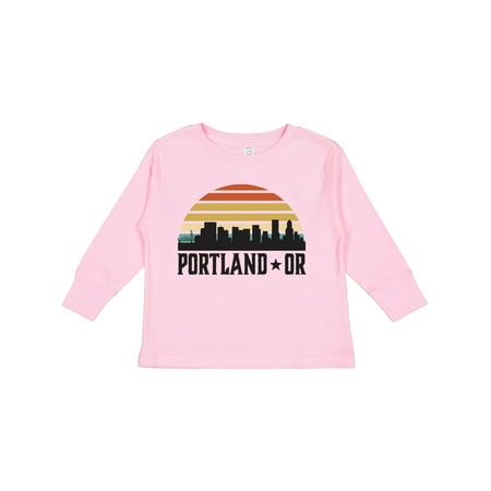 

Inktastic Portland Oregon Skyline Retro Sunset Gift Toddler Boy or Toddler Girl Long Sleeve T-Shirt