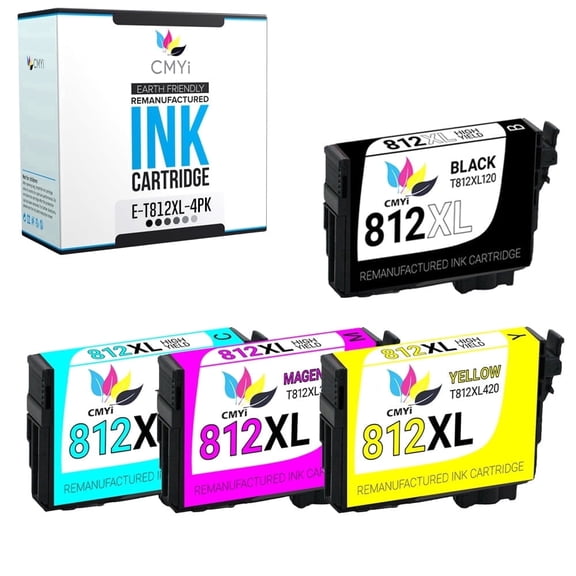 CMYi 812XL Compatible with Epson Color Ink Cartridges for Printers, WorkForce Series, Black, Cyan, Magenta, Yellow, 4 Pack