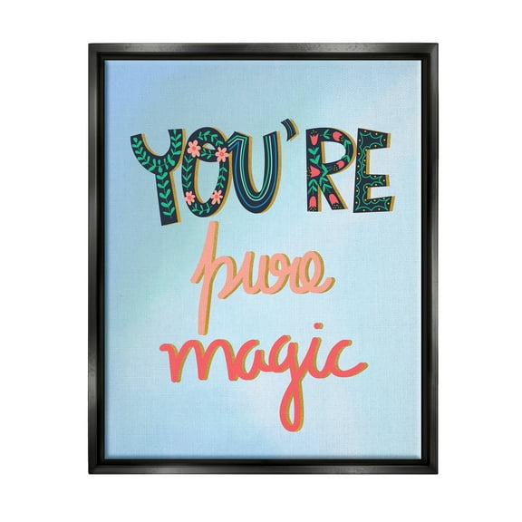 Stupell Industries Pure Magic Floral Phrase Inspirational Painting Black Floater Framed Art Print Wall Art, 17 x 21