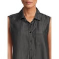 thumbnail image 4 of Time and Tru Women's Sleeveless Woven Henley, 4 of 5