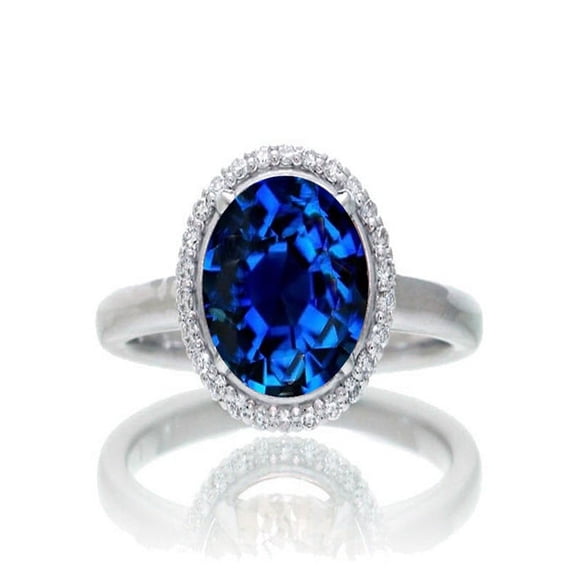 1.25 Carat Round Cut Classic Halo Sapphire and Diamond Engagement Ring on 10k White Gold