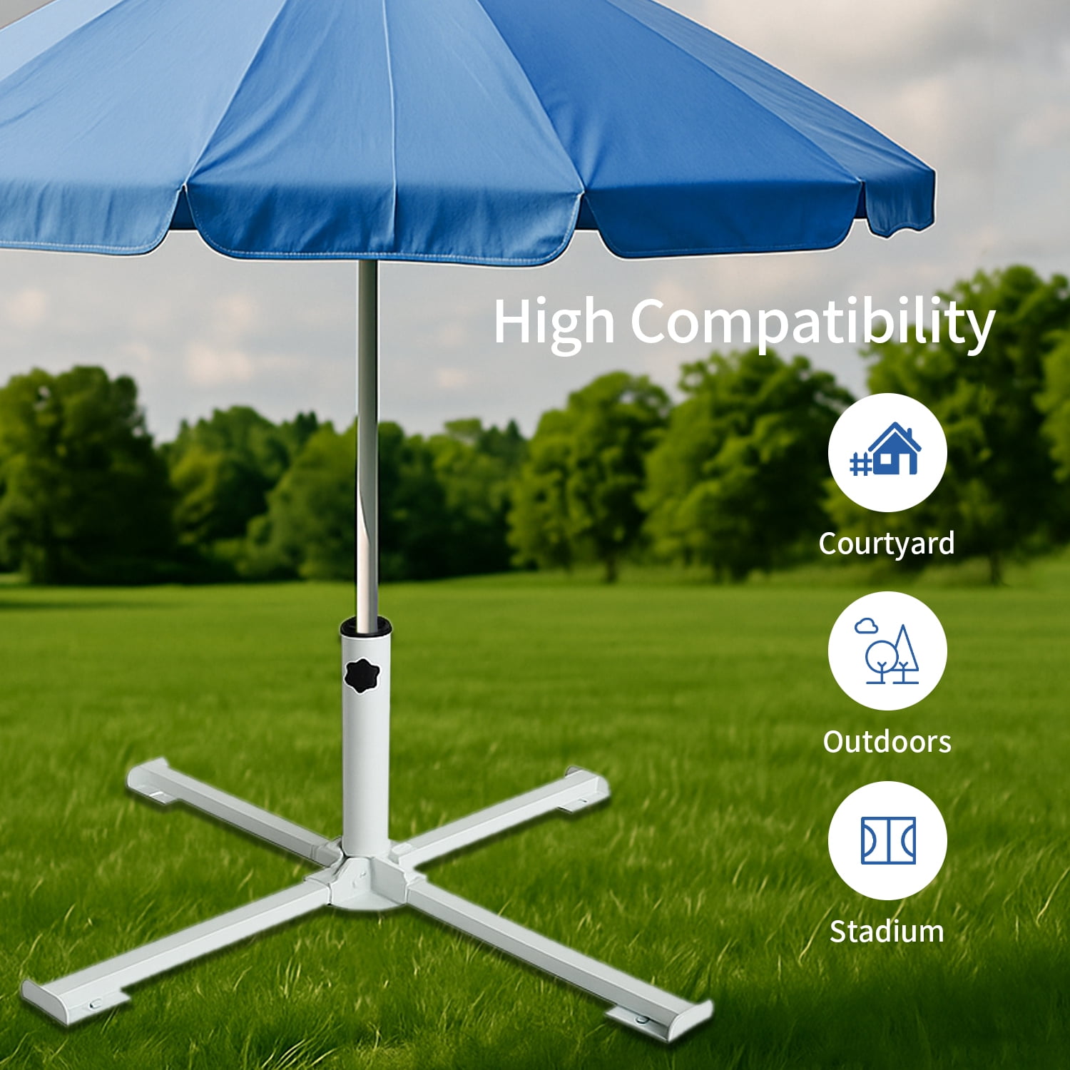 AMMSUN Beach Umbrella Stand Foldable Umbrella Holder Base for Backyard Garden patio with Weight water Bag -white