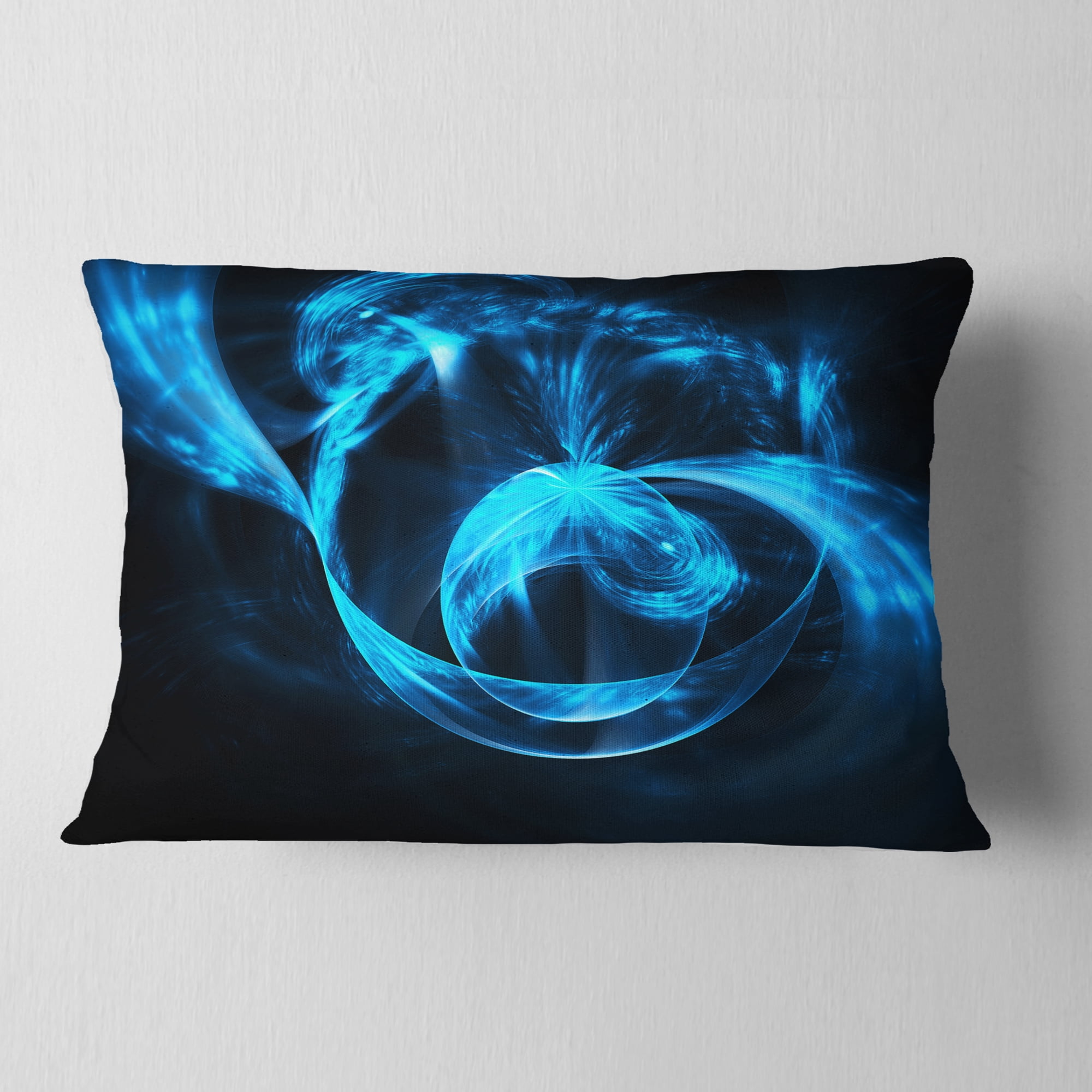 Designart Fractal 3D Circled Blue Waves - Contemporary Throw Pillow - 12x20
