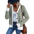 thumbnail image 2 of Cardigans Décontractés pour Femmes à devant Ouvert, Manches Longues, Tricot Épais Rayé, Chandails, Manteaux, Vert G, 2 of 8