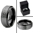 thumbnail image 4 of Tungsten Horoscope Gemini Band Ring 8mm Men Women Comfort Fit Black Step Bevel Edge Brushed Gray Polished Size 6, 4 of 4