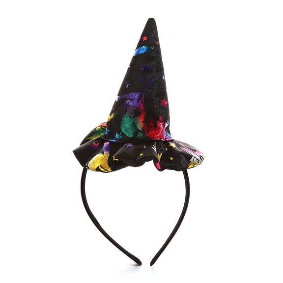 STPToys Mini Witch Hat Headband, Star Printed Hat Hair Hoop, Festive Costume Hair Accessory For Halloween Party Cosplay Dress Up Holiday Themed Outfit Decor