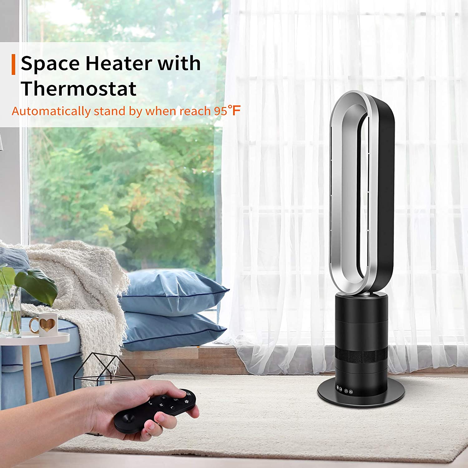 Bladeless Tower Fan, SYNGAR 32 inch Space Heater for Indoor Use, 2-in-1  Heater and Fan Combo with Remote Control, Cooling Fan with 9H Timer u0026 10  Speeds, Home Fast Heating Heater, Black,