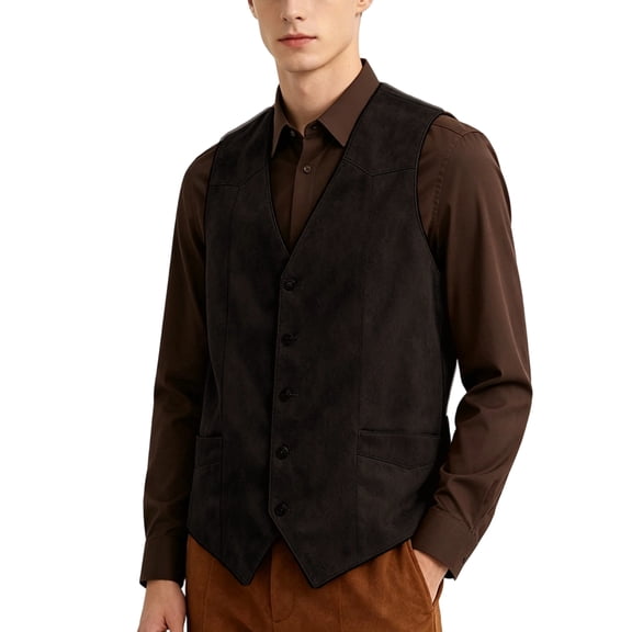 Rexolia Men's Suit Vest V Neck 5 Buttons Sleeveless Formal Casual Wedding Party Prom Dinner Black L
