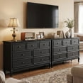 thumbnail image 5 of May in Color 7 Drawer Dresser, Black Wide Chest of Drawers with Solid Wood Legs, Modern Vintage Storage Dresser Cabinet for Bedroom Living Room Hallway, 5 of 10