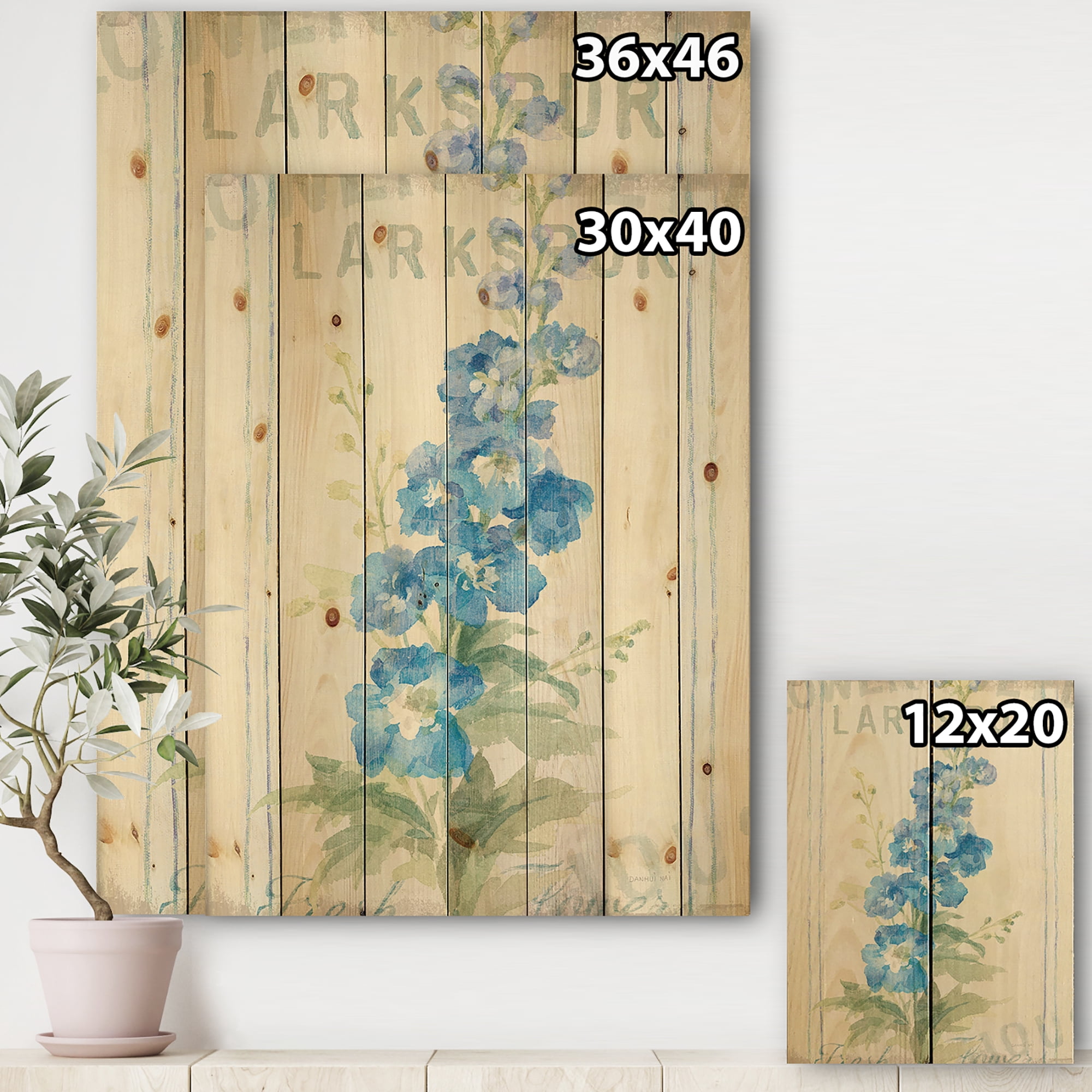 Designart 'Floursack Florals VII' Cottage Print on Natural Pine Wood