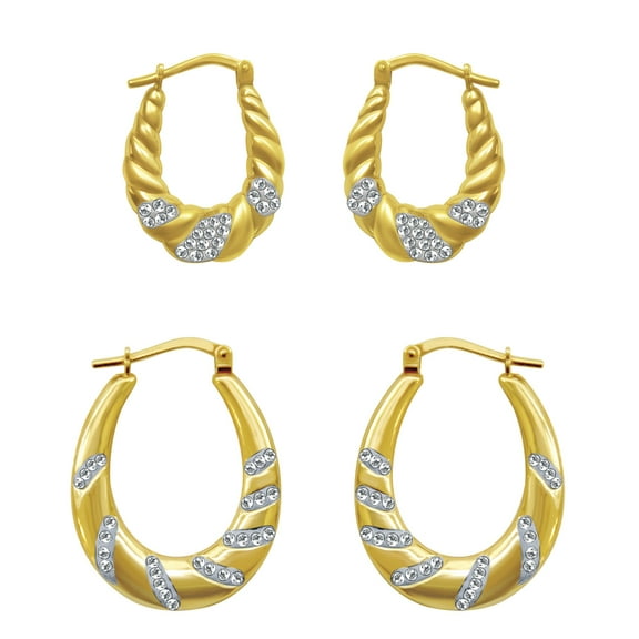Brilliance Fine Jewelry 14K Gold Plated Female Crystal Hoop Earrings Set, Adult Females