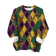 thumbnail image 3 of TaTaai Women Mardi Gras Print Crew Neck Long Sleeve Sweatshirt Casual Loose Fit No Hood Pullover Top Soft Breathable Lightweight for Daily Street Office Commute Wear Fashion Holiday Tops Gift, 3 of 3