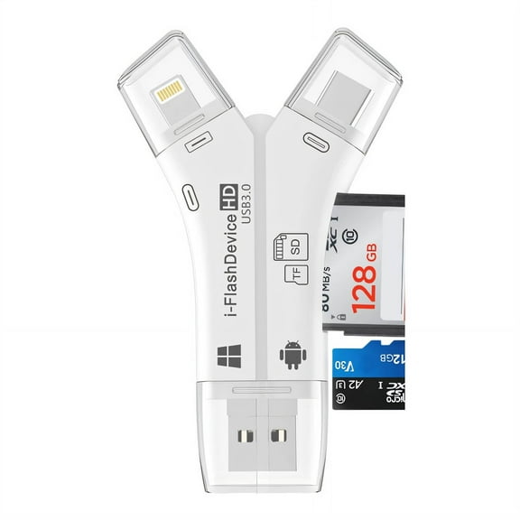 GJX Sd Card Reader Dual Function Read and Charge Iphone Sd Card Reader Usb3.0 Transfer Sd Card Adapter to Iphone White