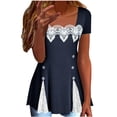 thumbnail image 3 of BiZtdJrK Women's Summer Tops Casual Cutout Lace Patchwork T Shirts Square Neck Pullover Blouses Short Sleeve Beach Vacation Clothes Navy XL, 3 of 7