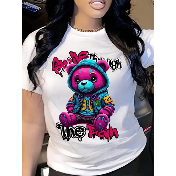 Smile Through The Pain" Graphic Tee - Casual Fit, Breathable Polyester & Spandex Blend, Crew Neck, Short Sleeve, Machine Washable - Women's Inspirational Black T-Shirt