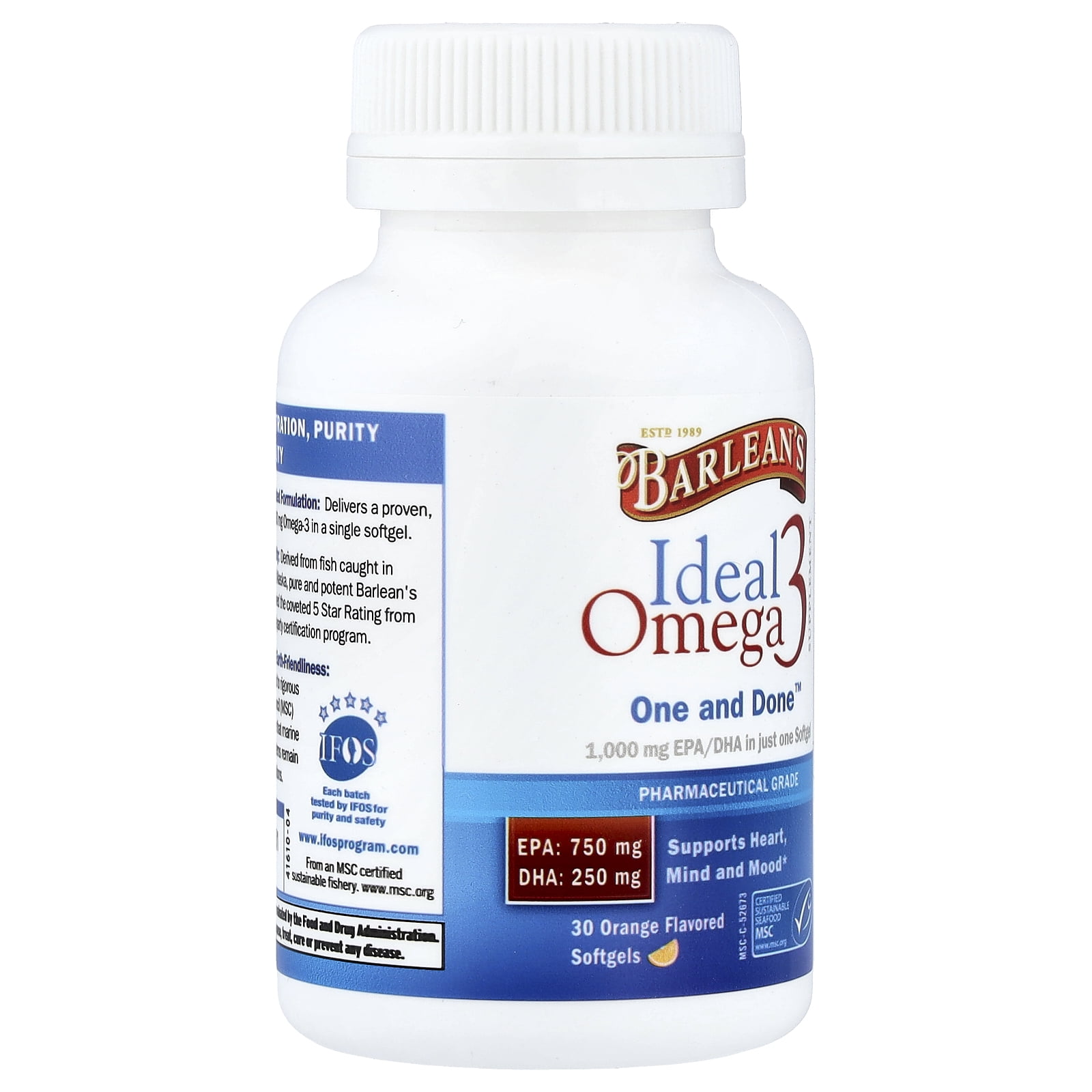 Barlean's Ideal Omega 3, Orange, 30 Softgels