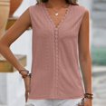 thumbnail image 3 of Gibobby Chaleco sin mangas con cuello en V y encaje con agujeros de color sólido para mujer a la moda de verano(A,XG), 3 of 5