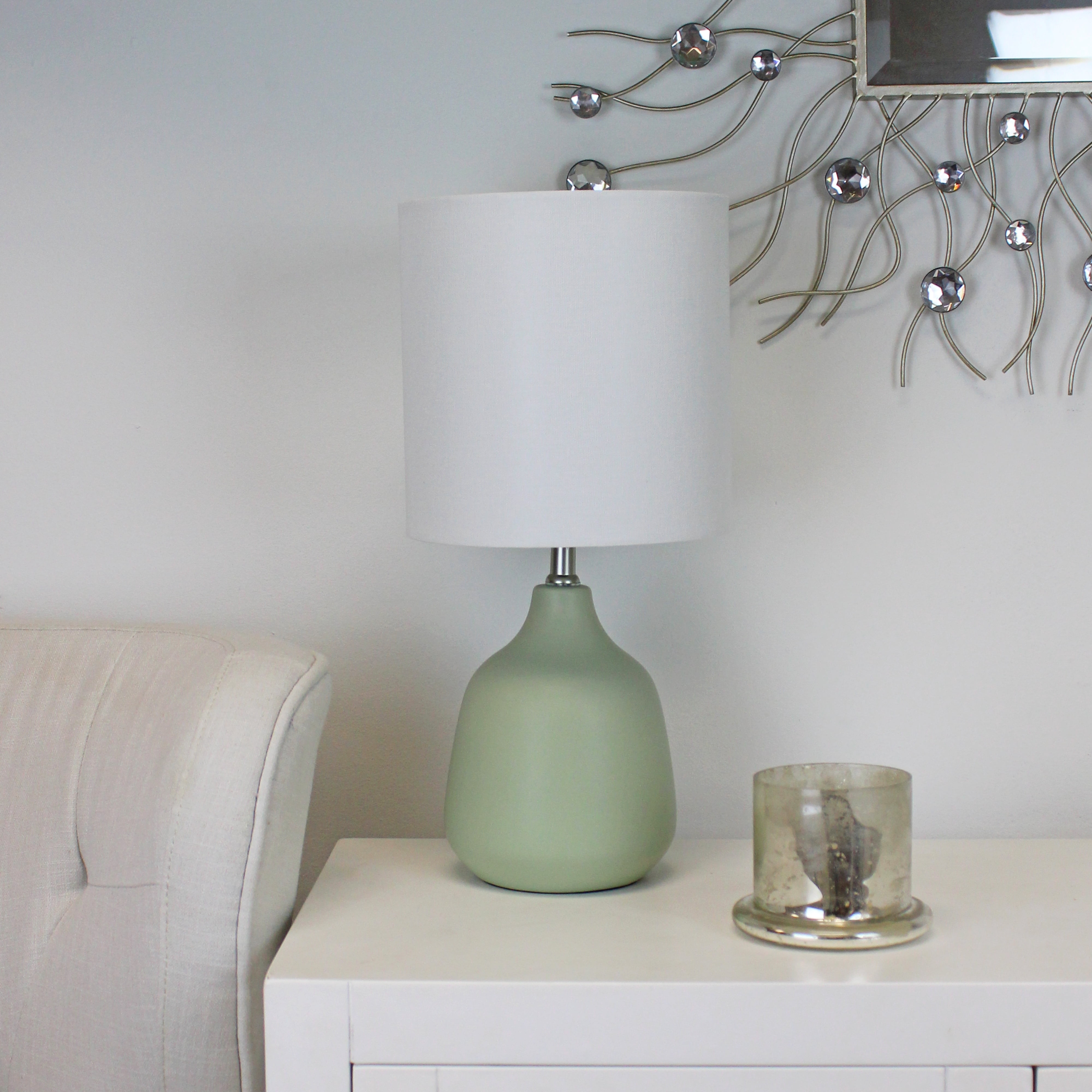 16"H Mainstays Sage Ceramic Table Lamp with White Shade