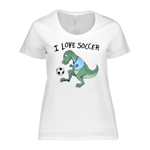 Inktastic I Love Soccer-Dinosaur in Blue Women's Plus Size T-Shirt