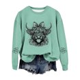 thumbnail image 4 of Tiweut Sweatshirts Top for Women Cow Print Long Sleeve Hoodless Pullover Crew Neck Ladies Classic Blouses Mint Green,S, 4 of 4