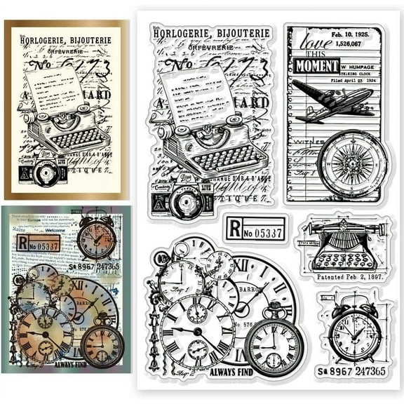Vintage Steampunk Clear Stamps Typewriter Transparent Stamp Silicone Clear Stamp Seals for Cards Making DIY Scrapbooking Photo Decoration