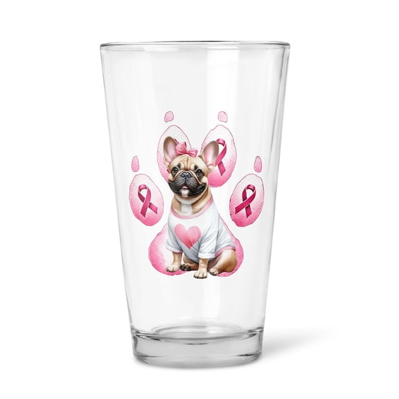 Faith Love Hope French Bulldog Breast Cancer Awareness Survivor 16oz Pint Beer Glass Mug Dog Lover Gifts Beer Glasses Cup - 02017