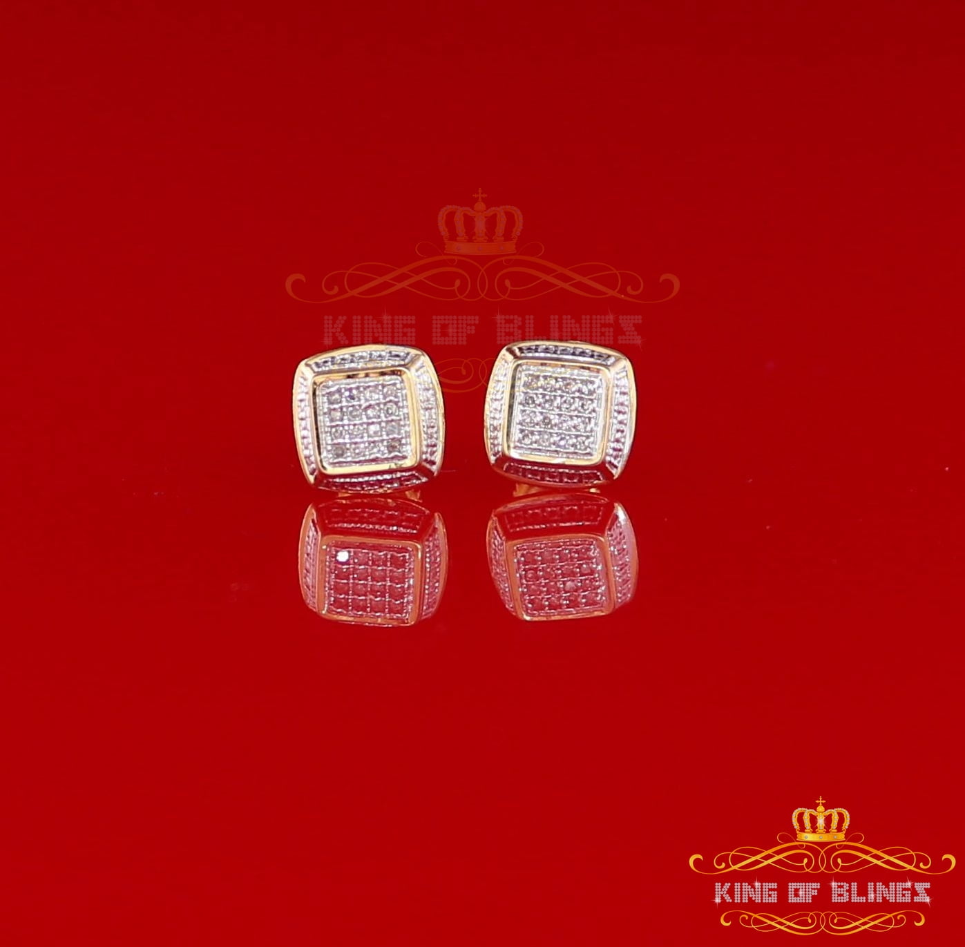 King of Blings 10K Real Yellow Gold with 0.10CT Real Diamond Men/Women Stud Geometrical Earrings