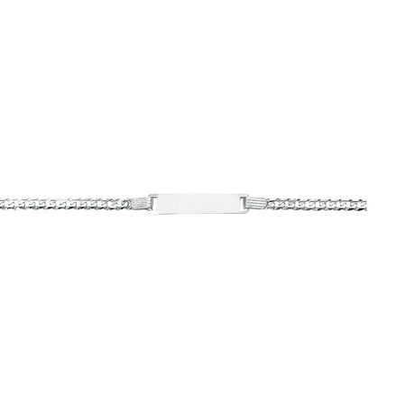 14K White Gold Shiny Curb Link ID Bracelet with Lobster Clasp