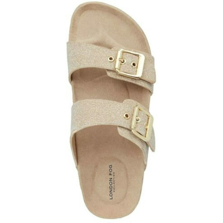 JONES NY Womens Gold Cork Jute Trim Buckle Accent Arch Support Weslee Round Toe Platform Slip On Slide Sandals Shoes 8 M
