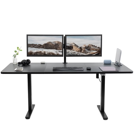 VIVO Electric 71” x 30” Stand Up Desk Workstation Black Table Top Black Frame