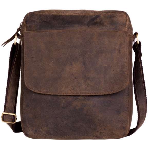 Leather crossbody bag messenger satchel tablet bag 11 inch for men and women by KPL