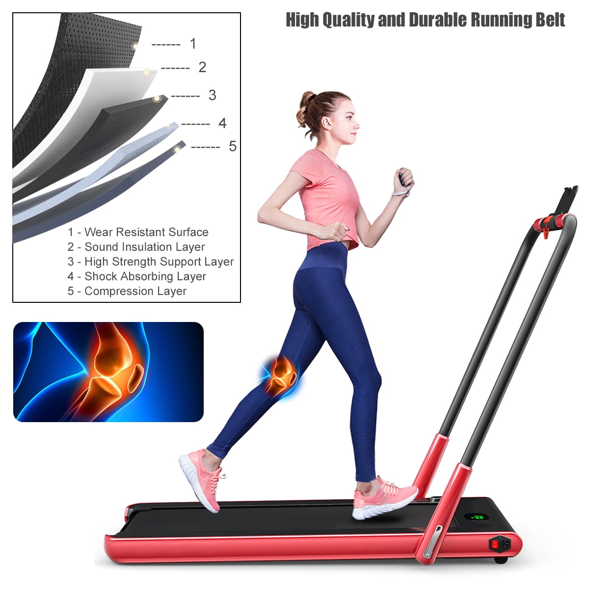 Gymax 2.25HP Under Desk Electric Pad Treadmill Running Machine Red