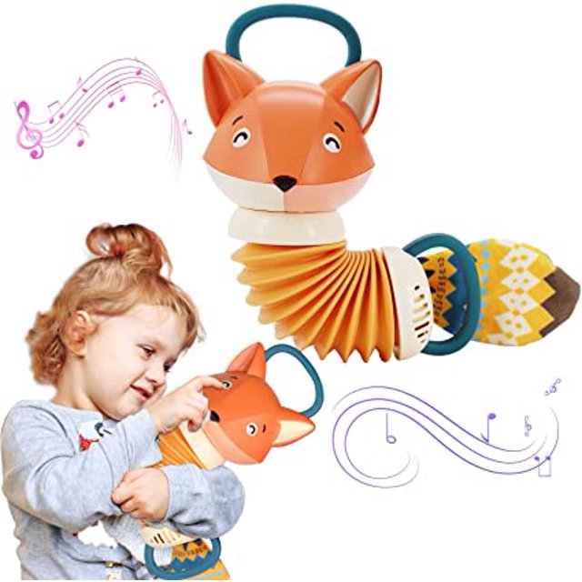 1 juguete musical de zorro de acordeón para niños, juguetes de instrumentos musicales para niños pequeños, una variedad de efectos de sonido, juguetes de despertador de educación temprana, el regalo perfecto para bebés de 1 a 3 años. Rojo Verde