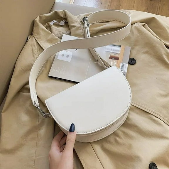 HMSHA Retro Solid Color Saddle Bag High Quality Leather Shoulder Bags for Women New Simple Ladies Crossbody Bag Designer Handbags