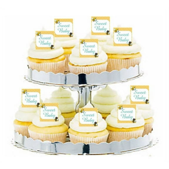 24pk Baby Shower Bee Edible Cupcake Decoration Toppers / Picks
