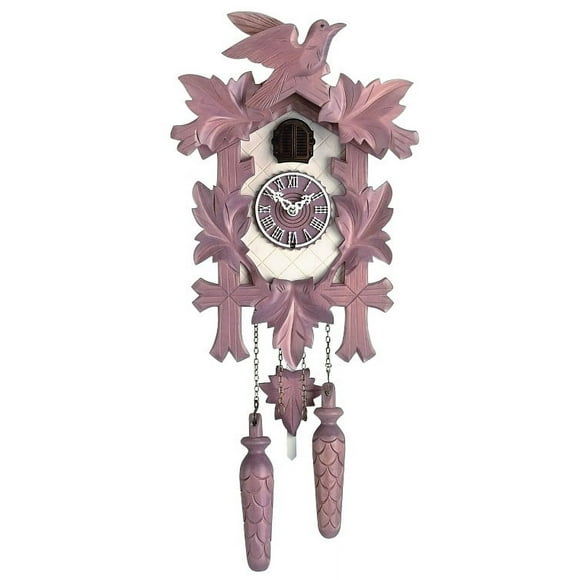 Quartz Cuckoo Clock 5-leaves violet, bird