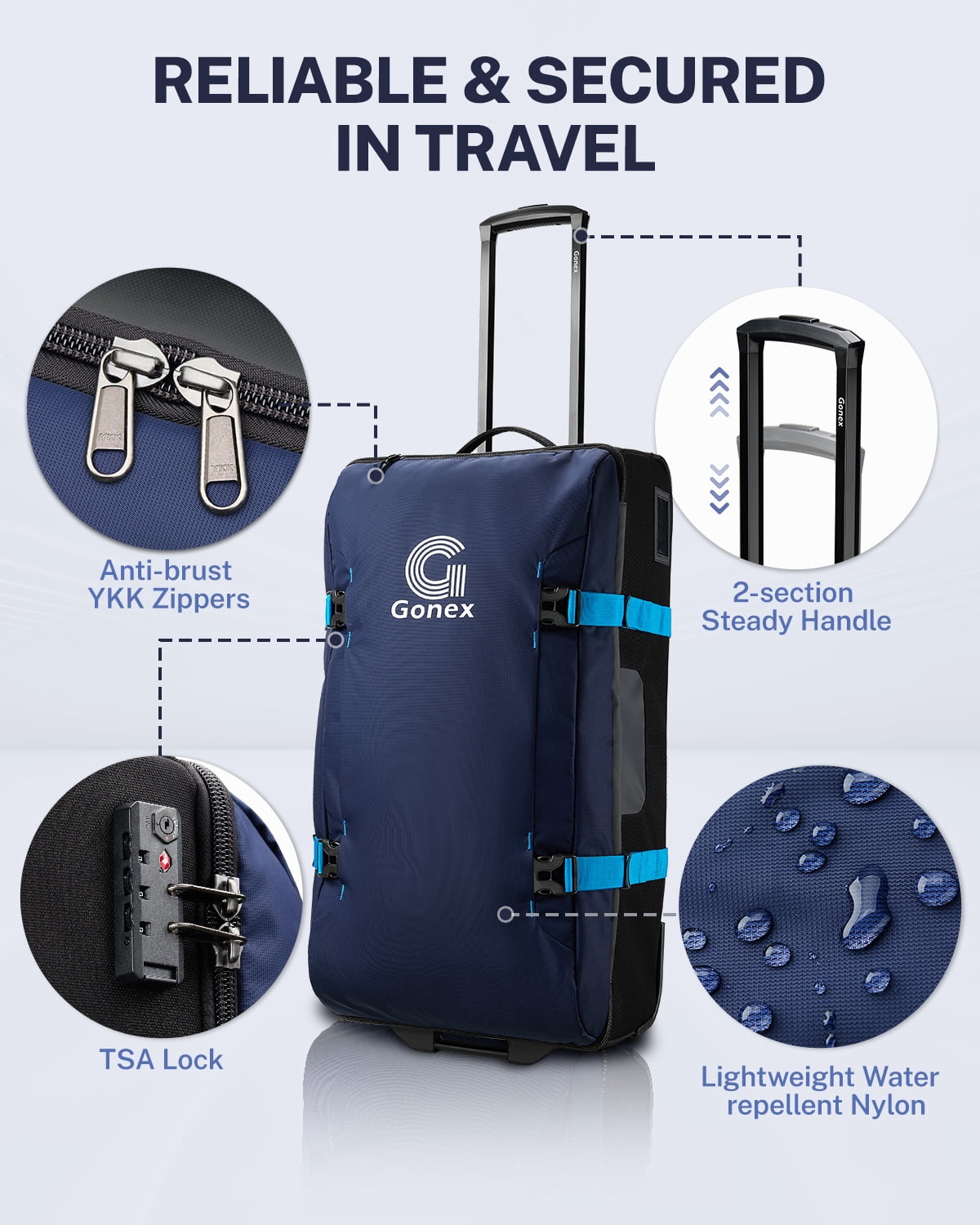 Gonex 30-Inch Large Rolling Duffel Bag with Wheels, Water Repellent Lightweight Wheeled Travel Duffle Luggage with TSA Lock & Telescopic Handle