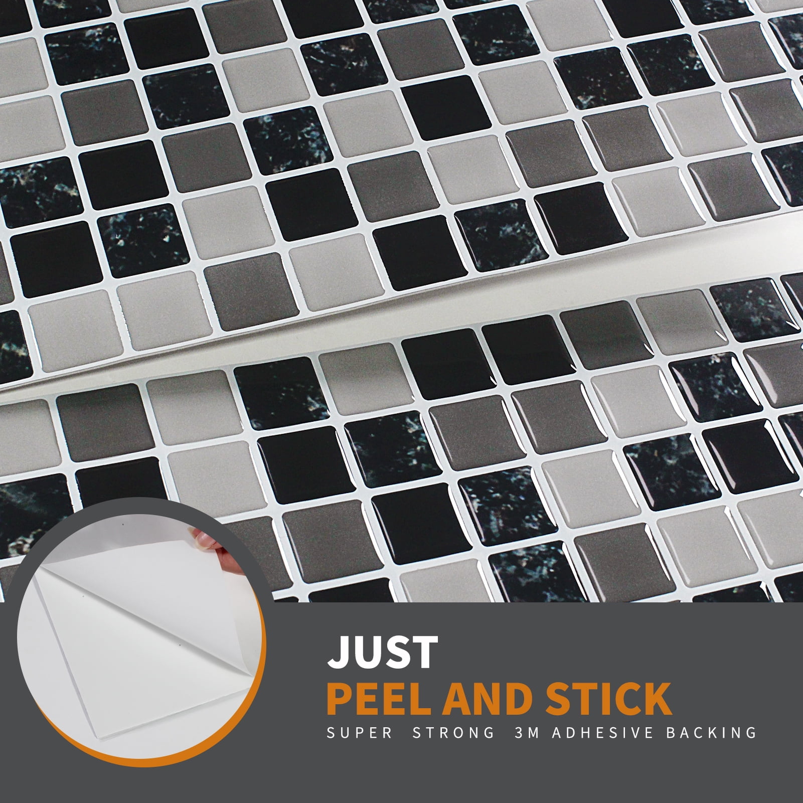 DEWOO 10 Sheet Thicker Mosaic Peel and Stick Backsplash Tile Removable Self Adhesive Wall Tiles for Bathroom Kitchen Counter (12"×12",Grey)