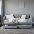 thumbnail image 2 of Tcbosik Twin Size Linen Fabric Daybed with Trundle and 2 Drawers, Upholstered Sofa Bed with Side Pocket, Wood Slats Support, Space Saving, Grey, 2 of 9