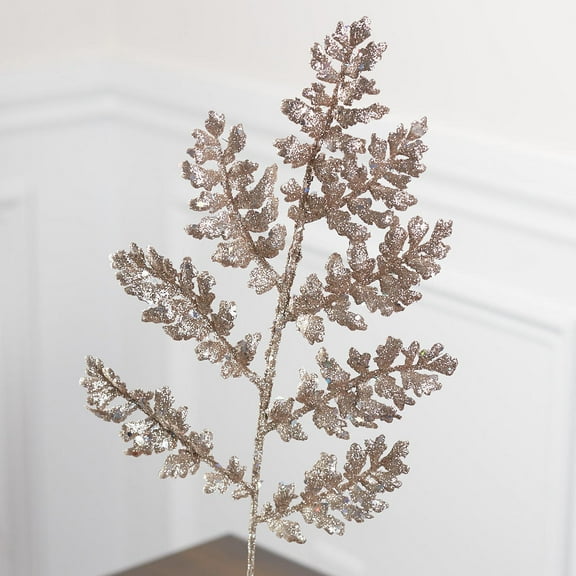 Champagne Glittered Fern Picks: 6 Pack of Realistic, Lifelike Artificial Fern Pick for Holiday Decor, Christmas Ornaments, Floral Arrangements, and More