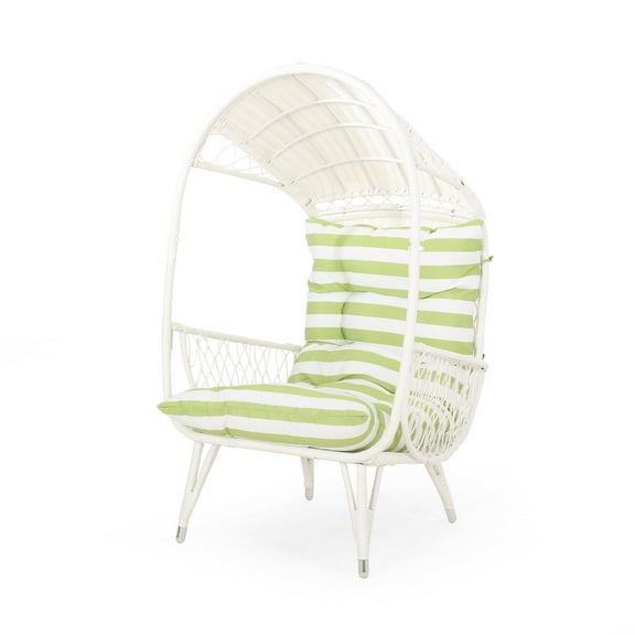 Maurice Outdoor Wicker Standing Basket Chair with Cushion, White, Green