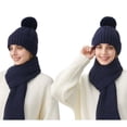 thumbnail image 4 of Roncen Women's Winter Knit Hat and Scarf Set, Thick Ribbed Beanie with Pom Pom & Ear Flap Design, Warm Scarf Set, 4 of 4