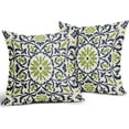 thumbnail image 2 of Navy Blue Green Boho Pillow Covers 16 X 16 Inch Bohemian Ethnic Carpet Style Vintage Flower Print Decorative Throw Pillows Outdoor Linen Square Cushion Case Farmhouse Decor for Sofa Bed Set of 2, 2 of 6