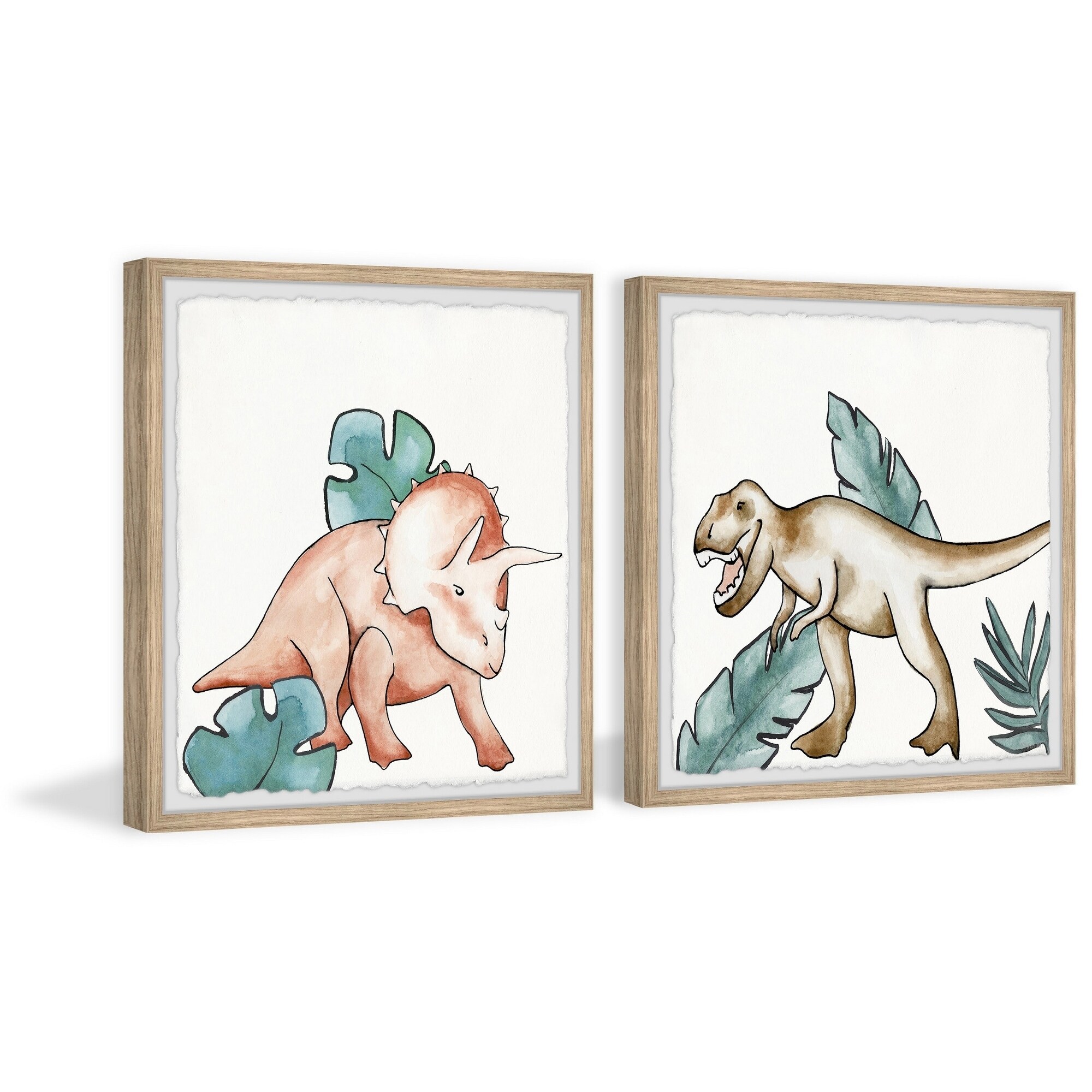 Marmont Hill Printed Dinosaurs Framed Art Prints, 18" x 36", Set of 2
