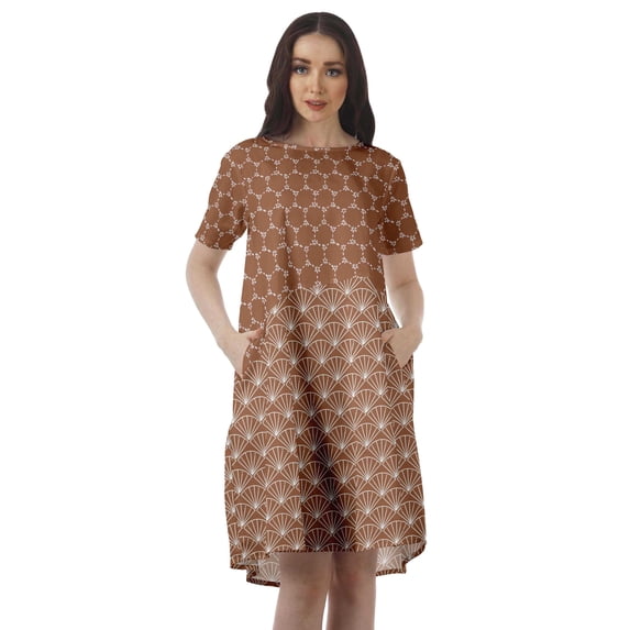 Moomaya Printed Tunic Dresses Women A-Line Short Sleeve Casual Shift Dress