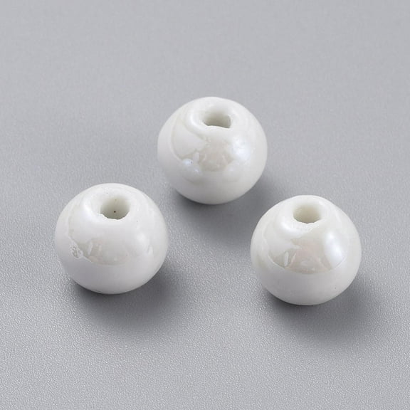 Handmade Porcelain Beads Pearlized Round White 8mm Hole: 2mm
